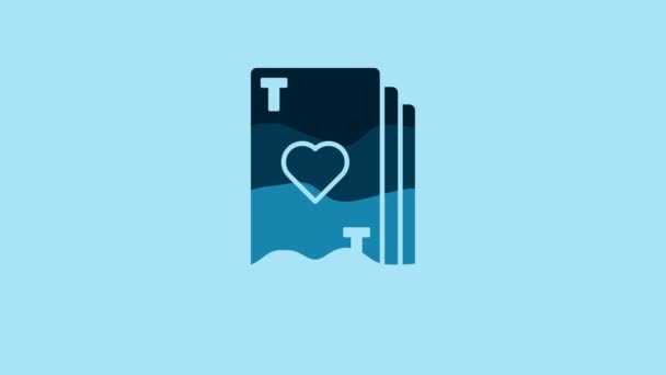 Blue Playing Card Heart Symbol Icon Isolated Blue Background Casino — Stock Video