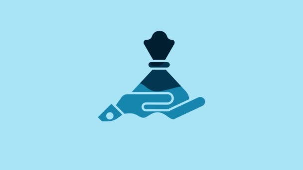 Blue Hand Holding Money Bag Icon Isolated Blue Background Dollar — Vídeo de Stock