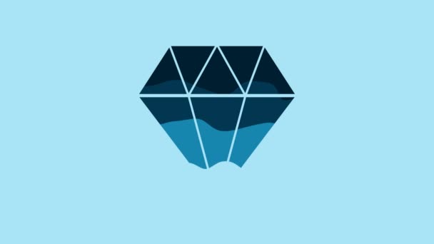 青の背景に分離された青のダイヤモンドアイコン ジュエリーシンボル 宝石だ 4Kビデオモーショングラフィックアニメーション — ストック動画