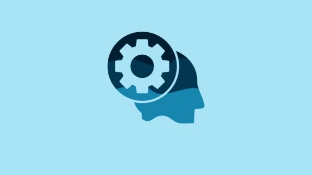 Blue Human Head Gear Icon Isolated Blue Background Artificial Intelligence — Αρχείο Βίντεο