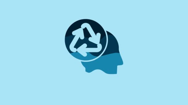 Blue Human Head Recycle Icon Isolated Blue Background Recycling Thinking — Video Stock