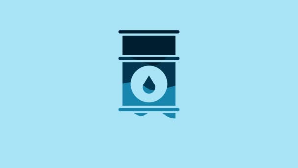 Blue Oil Barrel Line Icon Isolated Blue Background Oil Drum — Stock video