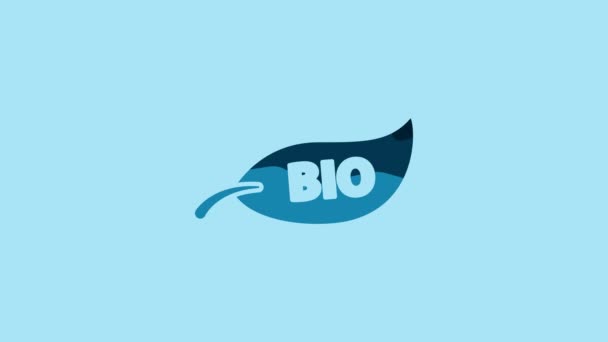 Blue Leaf Bio Symbol Icon Isolated Blue Background Banner Label — Stockvideo