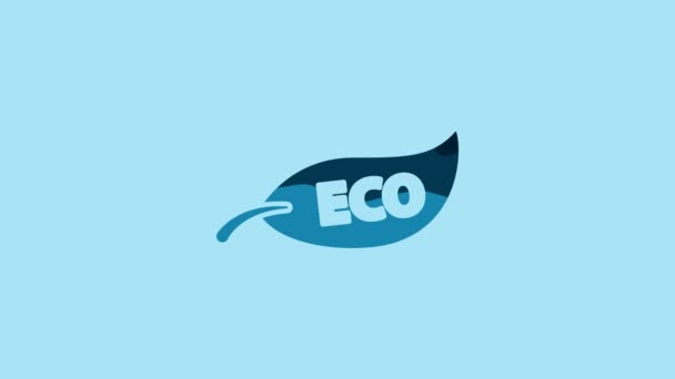 Blue Leaf Eco Symbol Icon Isolated Blue Background Banner Label — Vídeo de Stock