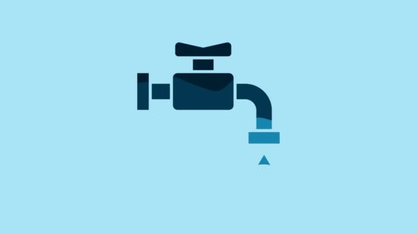 Blue Water Tap Icon Isolated Blue Background Video Motion Graphic — Αρχείο Βίντεο
