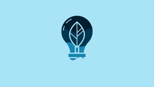 Blue Light Bulb Leaf Icon Isolated Blue Background Eco Energy — Video