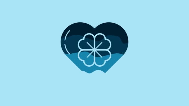 Blue Heart Four Leaf Clover Icon Isolated Blue Background Happy — Vídeo de stock