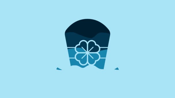 Blue Leprechaun Hat Four Leaf Clover Icon Isolated Blue Background — стоковое видео