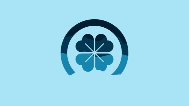 Blue Gold Coin Four Leaf Clover Icon Isolated Blue Background — 图库视频影像