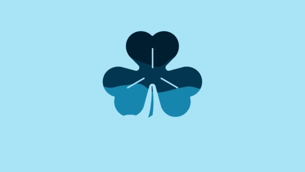 Blue Four Leaf Clover Icon Isolated Blue Background Happy Saint — Stockvideo