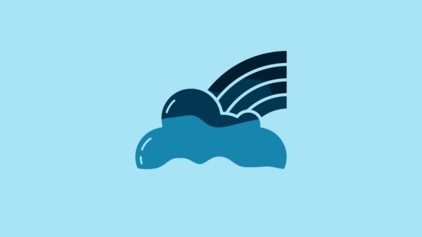 Blue Rainbow Clouds Icon Isolated Blue Background Video Motion Graphic — Stockvideo