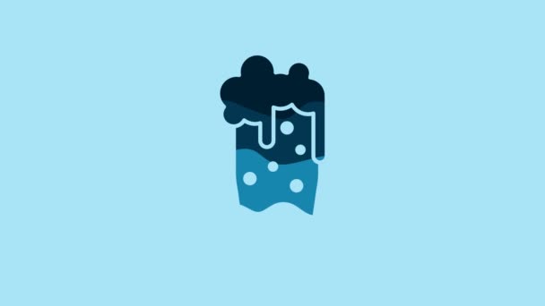 Blue Glass Beer Icon Isolated Blue Background Video Motion Graphic — Vídeo de stock