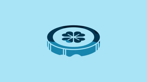 Blue Gold Coin Four Leaf Clover Icon Isolated Blue Background — Vídeos de Stock