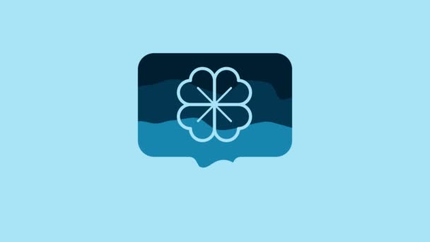 Blue Four Leaf Clover Speech Bubble Icon Isolated Blue Background — Stock videók