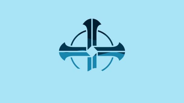 青の背景に分離された青のケルト十字アイコン 幸せな聖パトリックの日 4Kビデオモーショングラフィックアニメーション — ストック動画