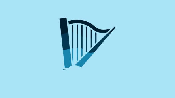 Blue Harp Icon Isolated Blue Background Classical Music Instrument Orhestra — 图库视频影像