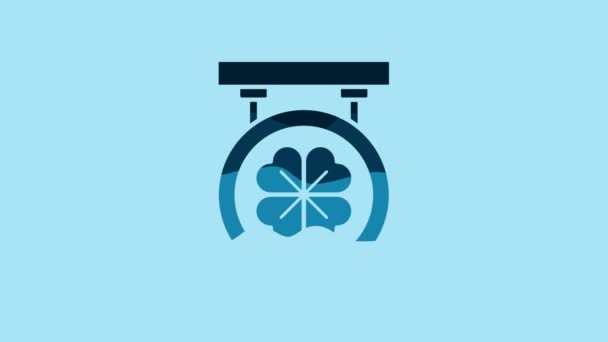 Blue Street Signboard Four Leaf Clover Icon Isolated Blue Background — Αρχείο Βίντεο