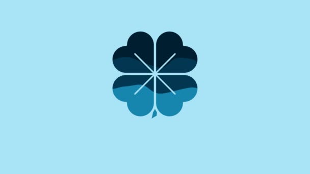 Blue Four Leaf Clover Icon Isolated Blue Background Happy Saint — Vídeos de Stock