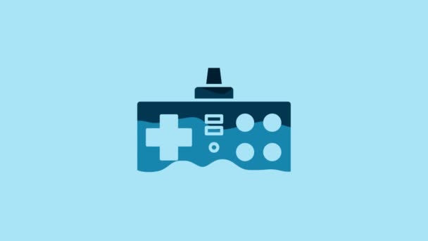 Blue Gamepad Icon Isolated Blue Background Game Controller Video Motion — Αρχείο Βίντεο