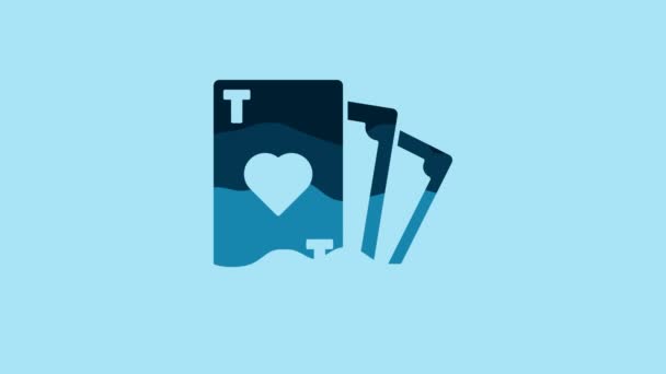 Blue Playing Card Heart Symbol Icon Isolated Blue Background Casino — стоковое видео
