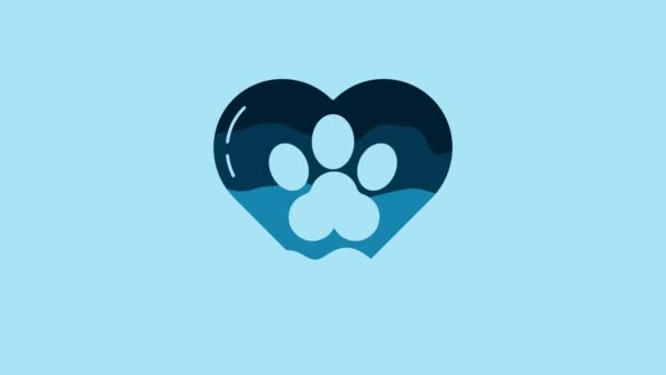 Blue Heart Animals Footprint Icon Isolated Blue Background Pet Paw — Vídeos de Stock