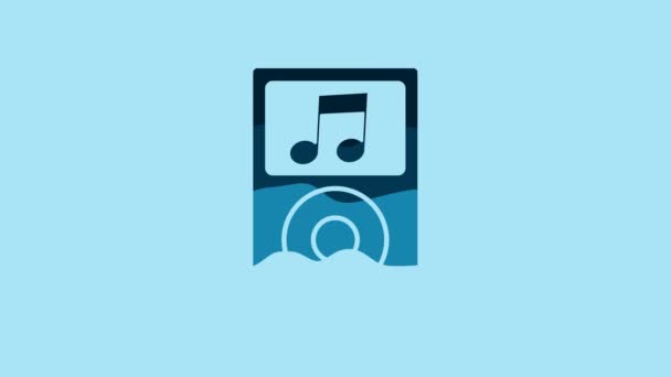 Blue Music Player Icon Isolated Blue Background Portable Music Device — Αρχείο Βίντεο