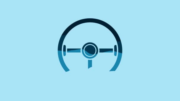 青色の背景に分離ブルーステアリングホイールアイコン 車のホイールアイコン 4Kビデオモーショングラフィックアニメーション — ストック動画