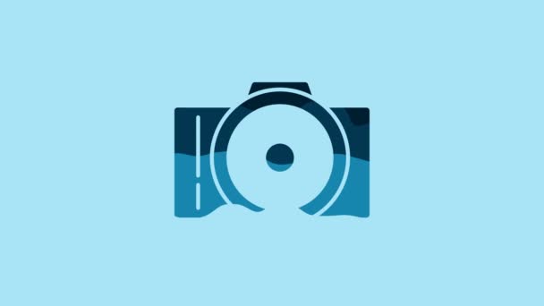 青の背景に隔離された青の写真カメラアイコン カメラのアイコン 4Kビデオモーショングラフィックアニメーション — ストック動画