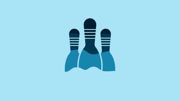 Blue Bowling Pin Icon Isolated Blue Background Video Motion Graphic — 图库视频影像