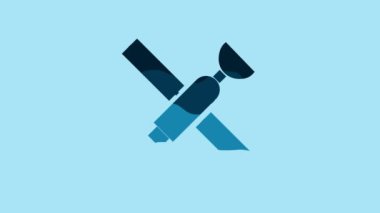 Blue Satellite icon isolated on blue background. 4K Video motion graphic animation.