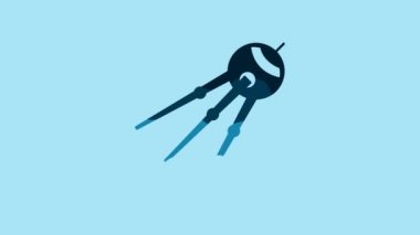Blue Satellite icon isolated on blue background. 4K Video motion graphic animation.