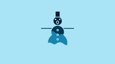 Blue Christmas snowman icon isolated on blue background. Merry Christmas and Happy New Year. 4K Video motion graphic animation.