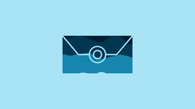 Blue Envelope with christmas party invitation card icon isolated on blue background. Merry Christmas and Happy New Year. 4K Video motion graphic animation.