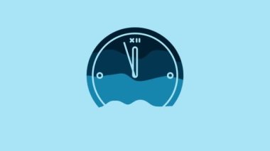 Blue Clock icon isolated on blue background. Time symbol. Merry Christmas and Happy New Year. 4K Video motion graphic animation.
