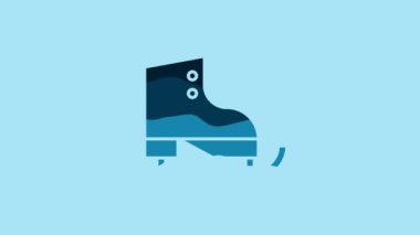 Blue Figure skates icon isolated on blue background. Ice skate shoes icon. Sport boots with blades. 4K Video motion graphic animation.
