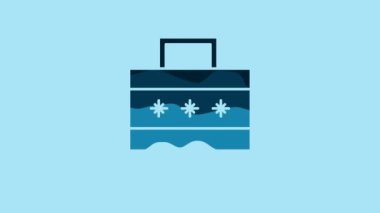 Blue Christmas paper shopping bag icon isolated on blue background. Package sign. Merry Christmas and Happy New Year. 4K Video motion graphic animation.