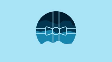 Blue Gift box icon isolated on blue background. Merry Christmas and Happy New Year. 4K Video motion graphic animation.
