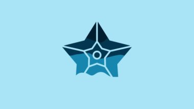 Blue Christmas star icon isolated on blue background. Merry Christmas and Happy New Year. 4K Video motion graphic animation.