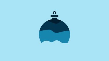 Blue Christmas ball icon isolated on blue background. Merry Christmas and Happy New Year. 4K Video motion graphic animation.
