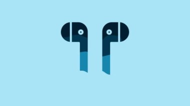 Blue Air headphones icon icon isolated on blue background. Holder wireless in case earphones garniture electronic gadget. 4K Video motion graphic animation.