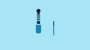 Blue Audio jack icon isolated on blue background. Audio cable for connection sound equipment. Plug wire. Musical instrument. 4K Video motion graphic animation.