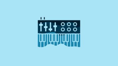 Blue Music synthesizer icon isolated on blue background. Electronic piano. 4K Video motion graphic animation.