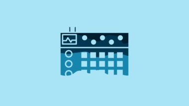Blue Drum machine icon isolated on blue background. Musical equipment. 4K Video motion graphic animation.