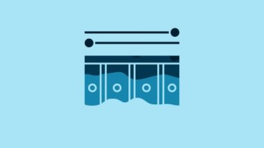 Blue Drum with drum sticks icon isolated on blue background. Music sign. Musical instrument symbol. 4K Video motion graphic animation.
