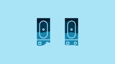 Blue Stereo speaker icon isolated on blue background. Sound system speakers. Music icon. Musical column speaker bass equipment. 4K Video motion graphic animation.
