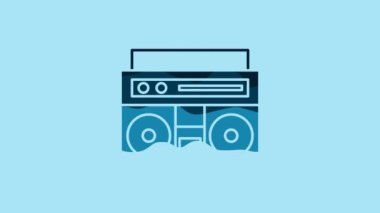 Blue Home stereo with two speakers icon isolated on blue background. Music system. 4K Video motion graphic animation.
