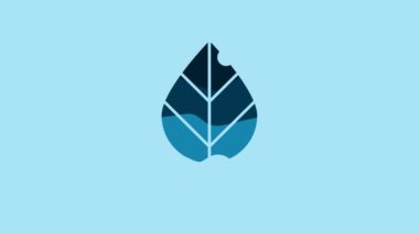 Blue Leaf icon isolated on blue background. Fresh natural product symbol. 4K Video motion graphic animation.