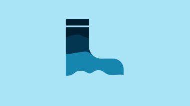 Blue Waterproof rubber boot icon isolated on blue background. Gumboots for rainy weather, fishing, gardening. 4K Video motion graphic animation.