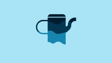Blue Watering can icon isolated on blue background. Irrigation symbol. 4K Video motion graphic animation.