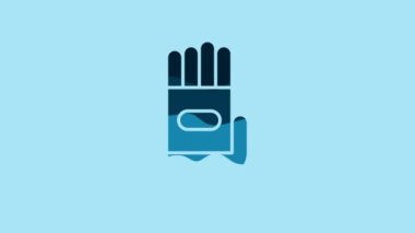 Blue Garden gloves icon isolated on blue background. Rubber gauntlets sign. Farming hand protection, gloves safety. 4K Video motion graphic animation.